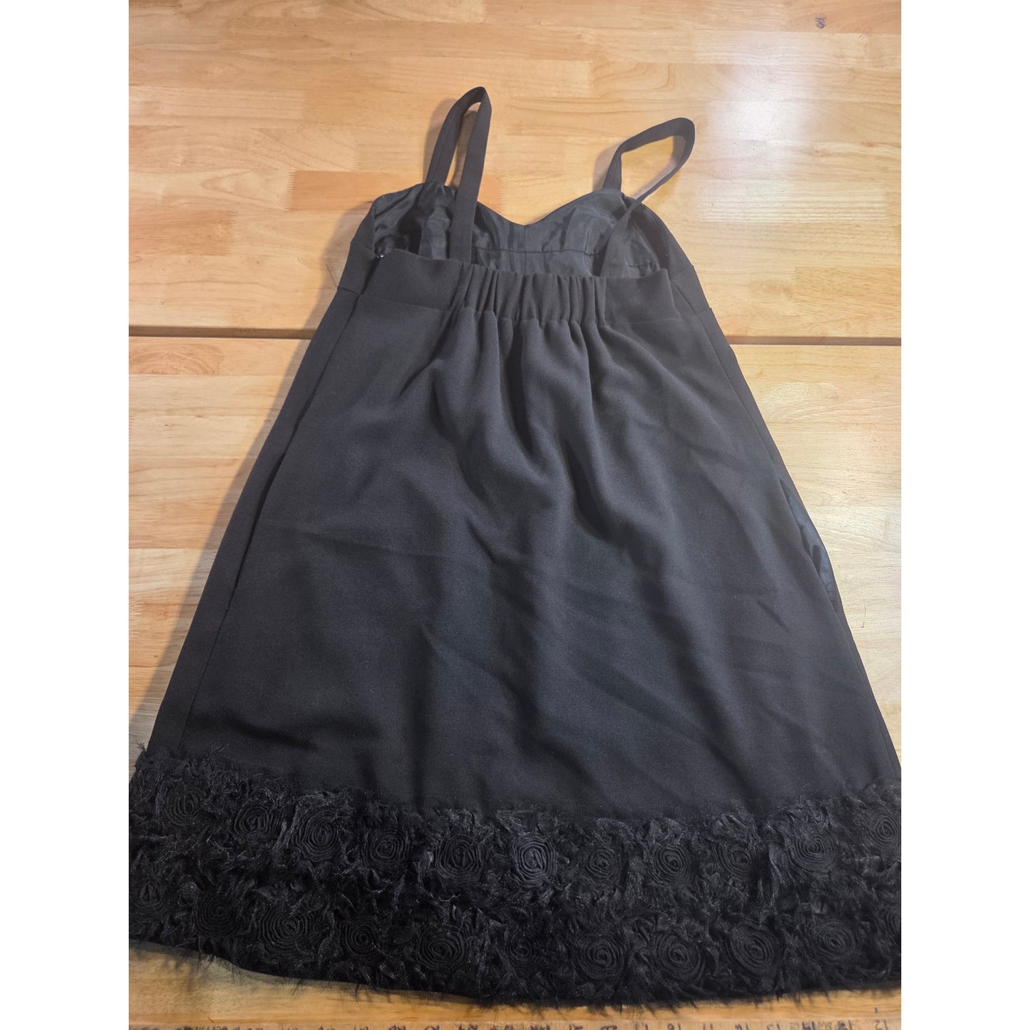 Sara Campbell Little Black Dress Adjustable Straps Floral Detail Size 6