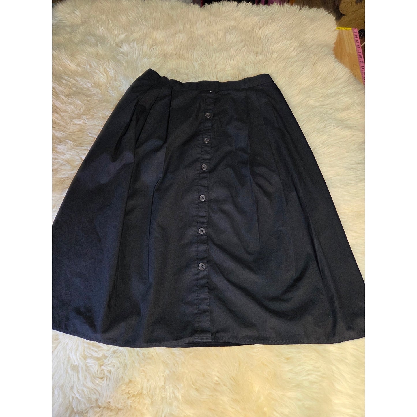 Banana Republic Black Cotton A Line Elastic Waist Skirt Button Pockets Large