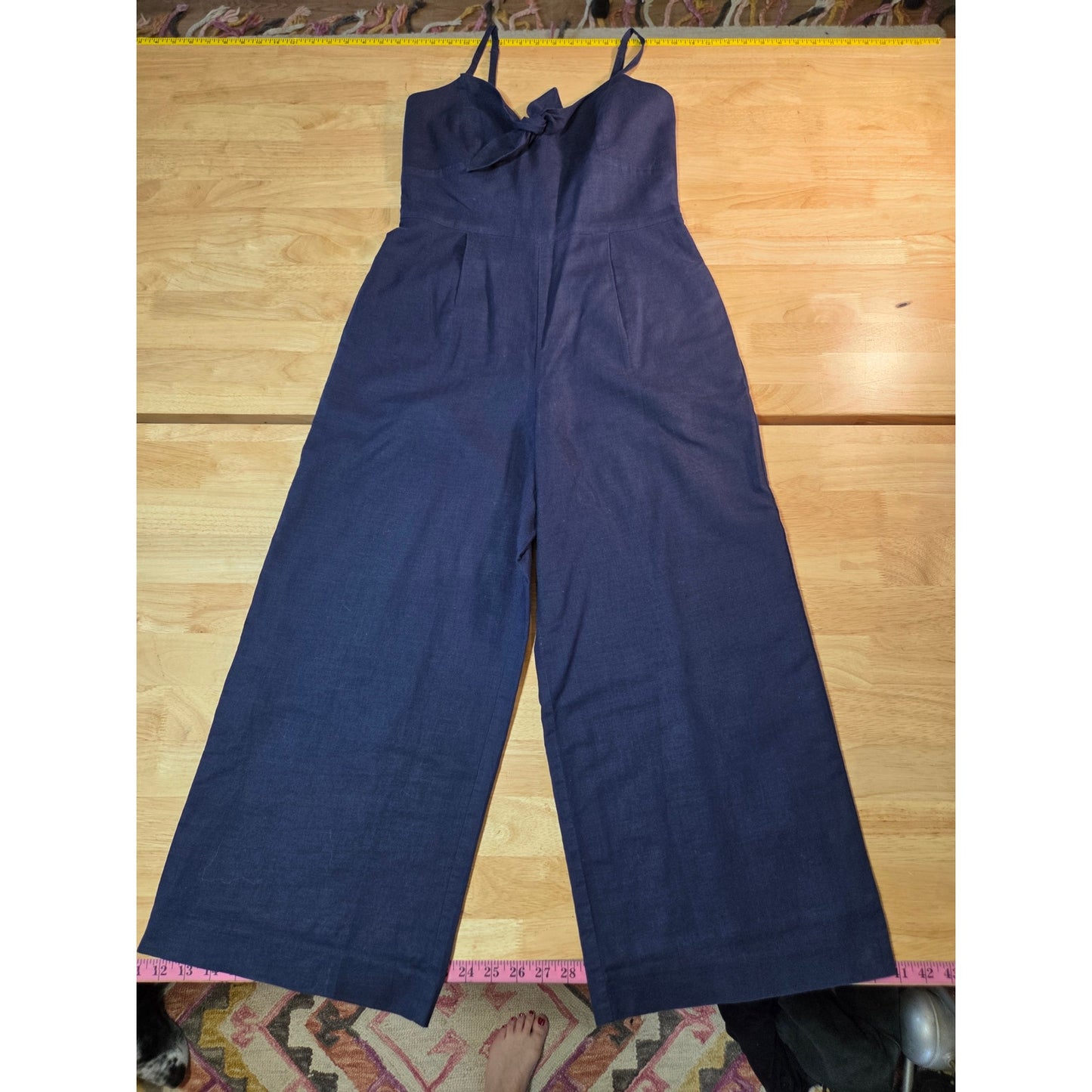 J.Crew size 6 navy blue sleeveless wide leg jumpsuit elasticated Pockets cotton