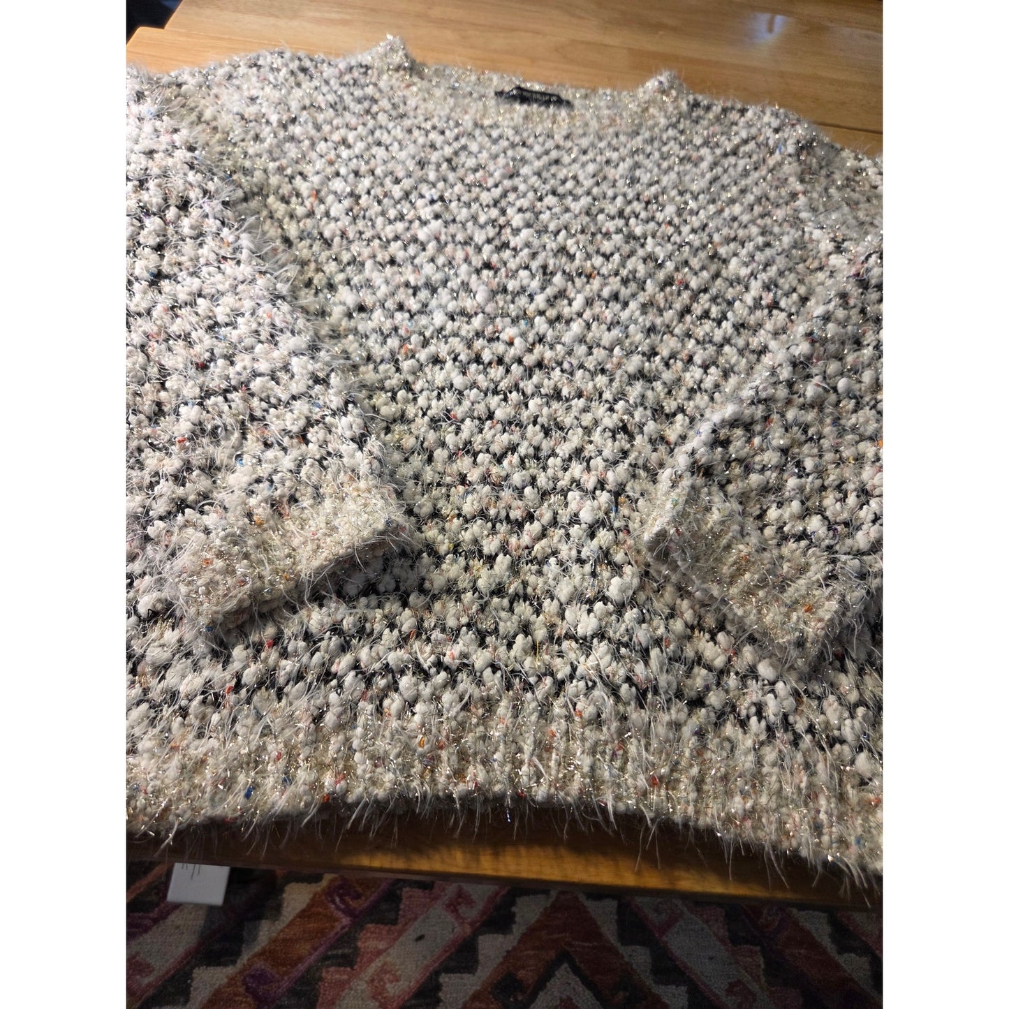 Lauren Michelle Petite PXL Chunky Metallic Knit Sweater Silver Black White