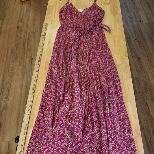 Band Gypsies Pink Floral Hi-Lo Slit Ruffle Spaghetti Strap Dress 17" p2p