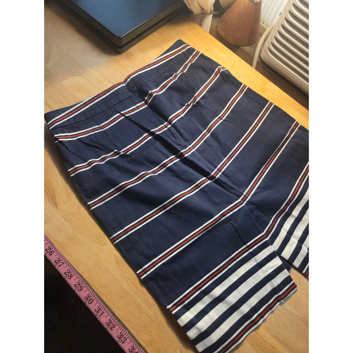 J.Crew pencil skirt red white and blue striped cotton short size 6 invisible zip