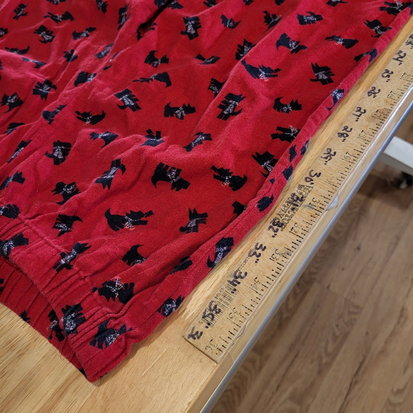 Adonna Red Flannel 100% Cotton Pajama Set Yorkie Dogs Bows Large