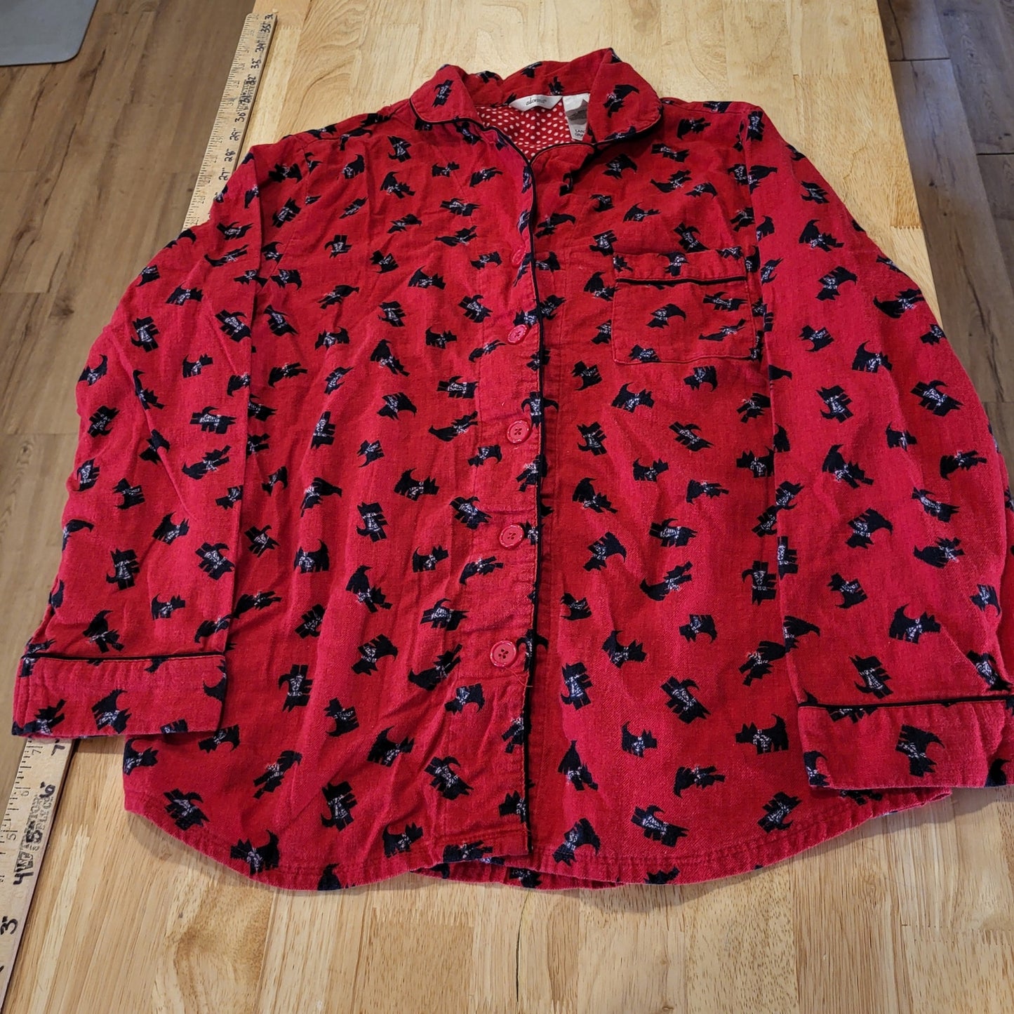 Adonna Red Flannel 100% Cotton Pajama Set Yorkie Dogs Bows Large