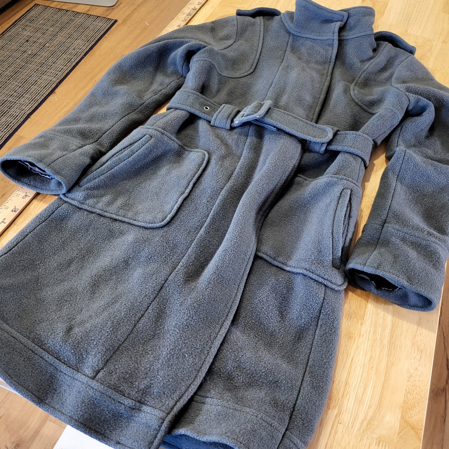 B.B. Dakota Wool Blend Mid Length Fleece Gray Pocket Epaulette (See belt wear)