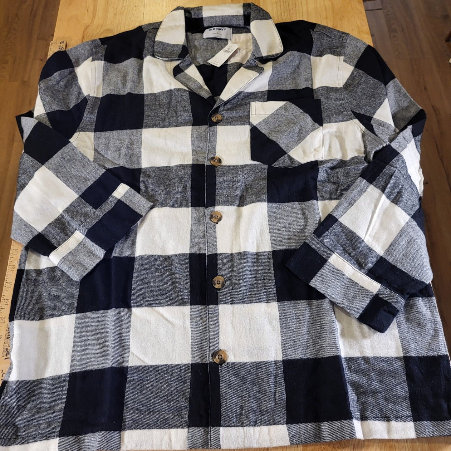 NWT Old Navy Black & White Buffalo Check Flannel Pajama Set Large