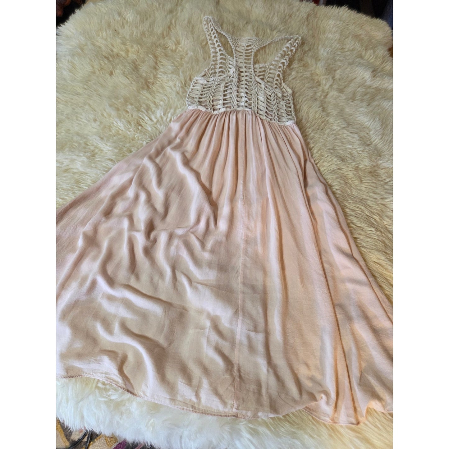 Millau rayon blend pink Satin dress crochet top tank sleeveless medium