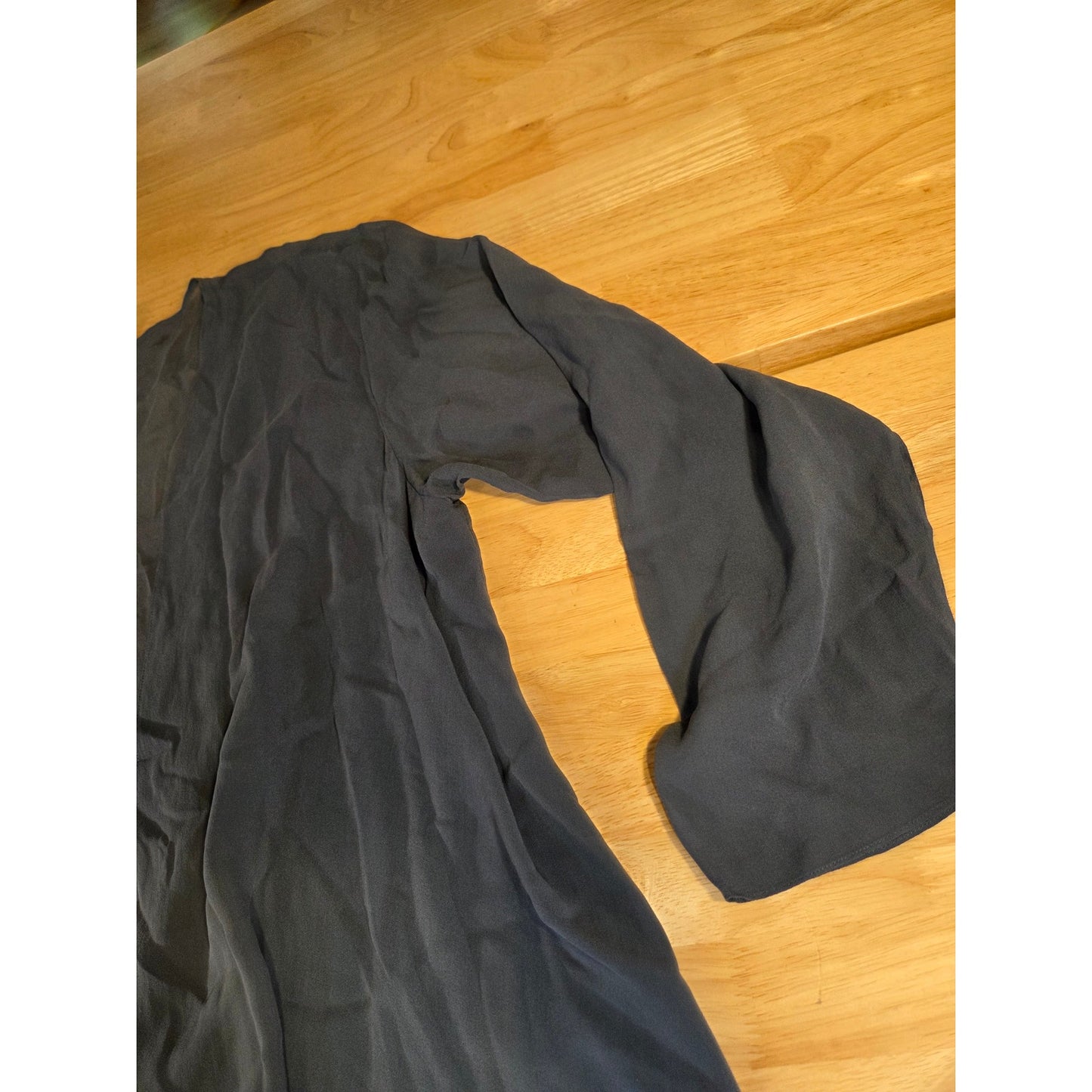 Navy Blue Silk Tissue Hem Long Sleeve Gauzy Cover-up Small
