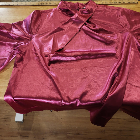 Monroe & Main Vintage Satin Pink Fuscia Winged Sleeve High Neck Blouse 2x