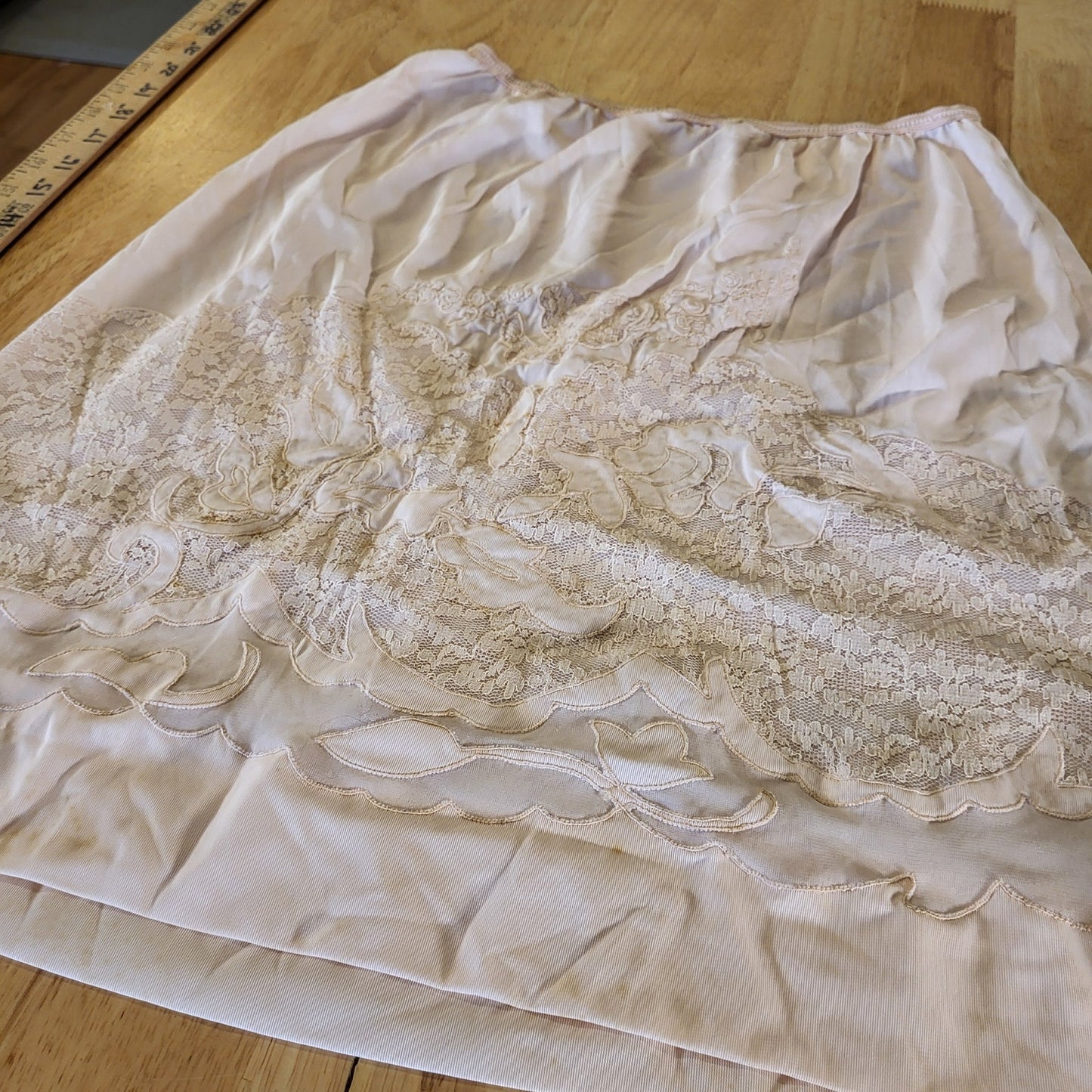 Pink vintage lace slip skirt burnout cutout medium