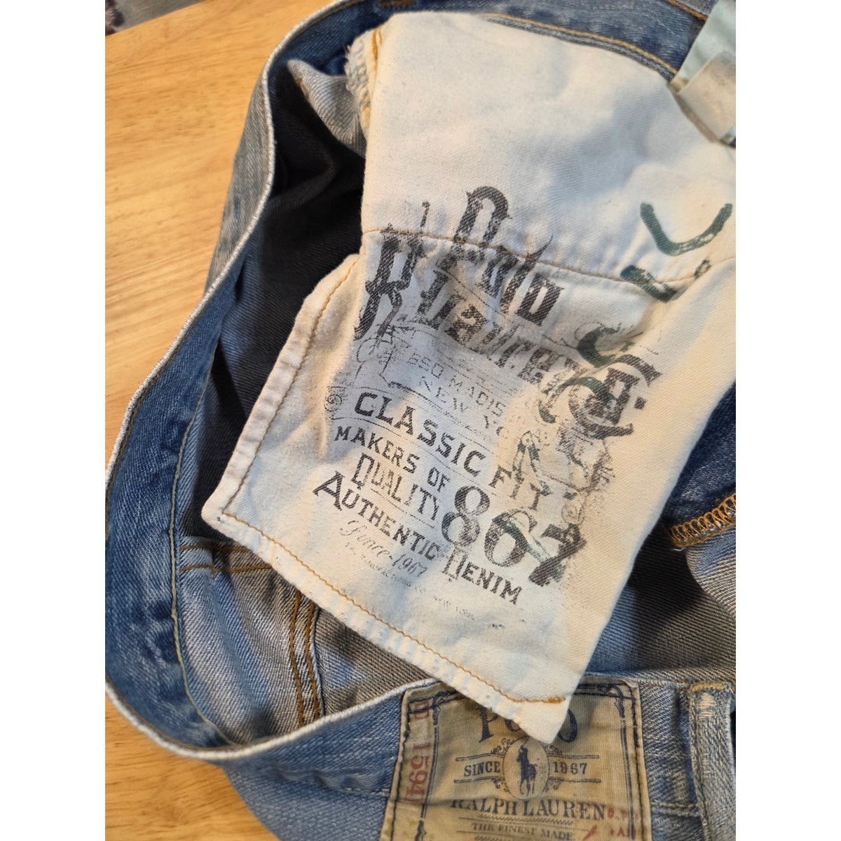 Polo Ralph Lauren classic fit 867 light wash heavily worn 40 100% cotton