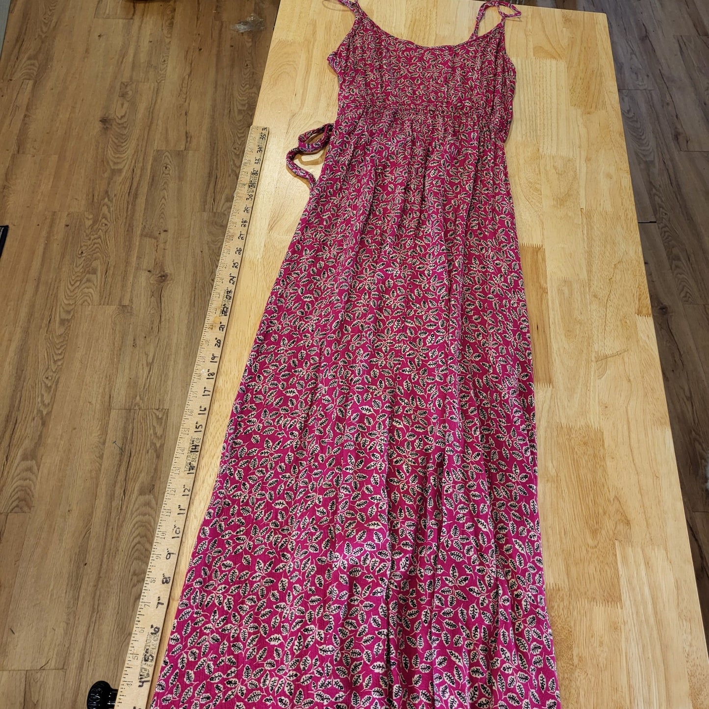 Band Gypsies Pink Floral Hi-Lo Slit Ruffle Spaghetti Strap Dress 17" p2p