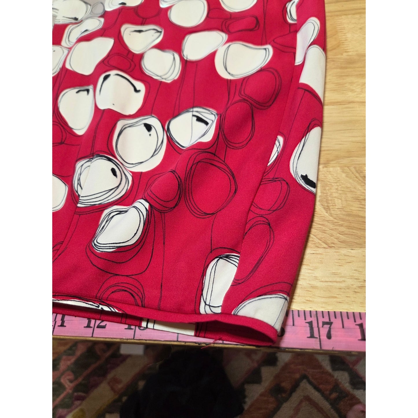 Per Se silk A-line skirt red black white geometric abstract  invisible zipper 8