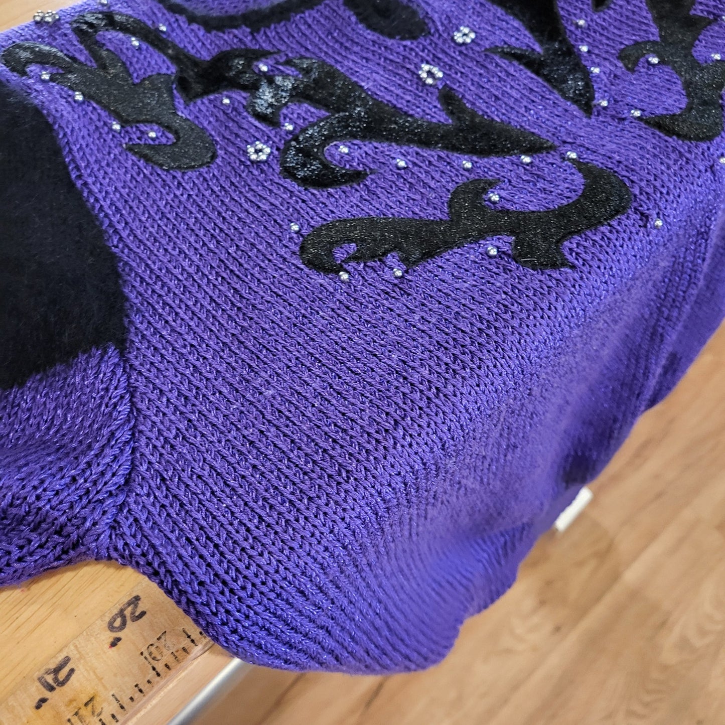 Vintage Purple Embellished Black Blended Knit Sweater 20" P2P