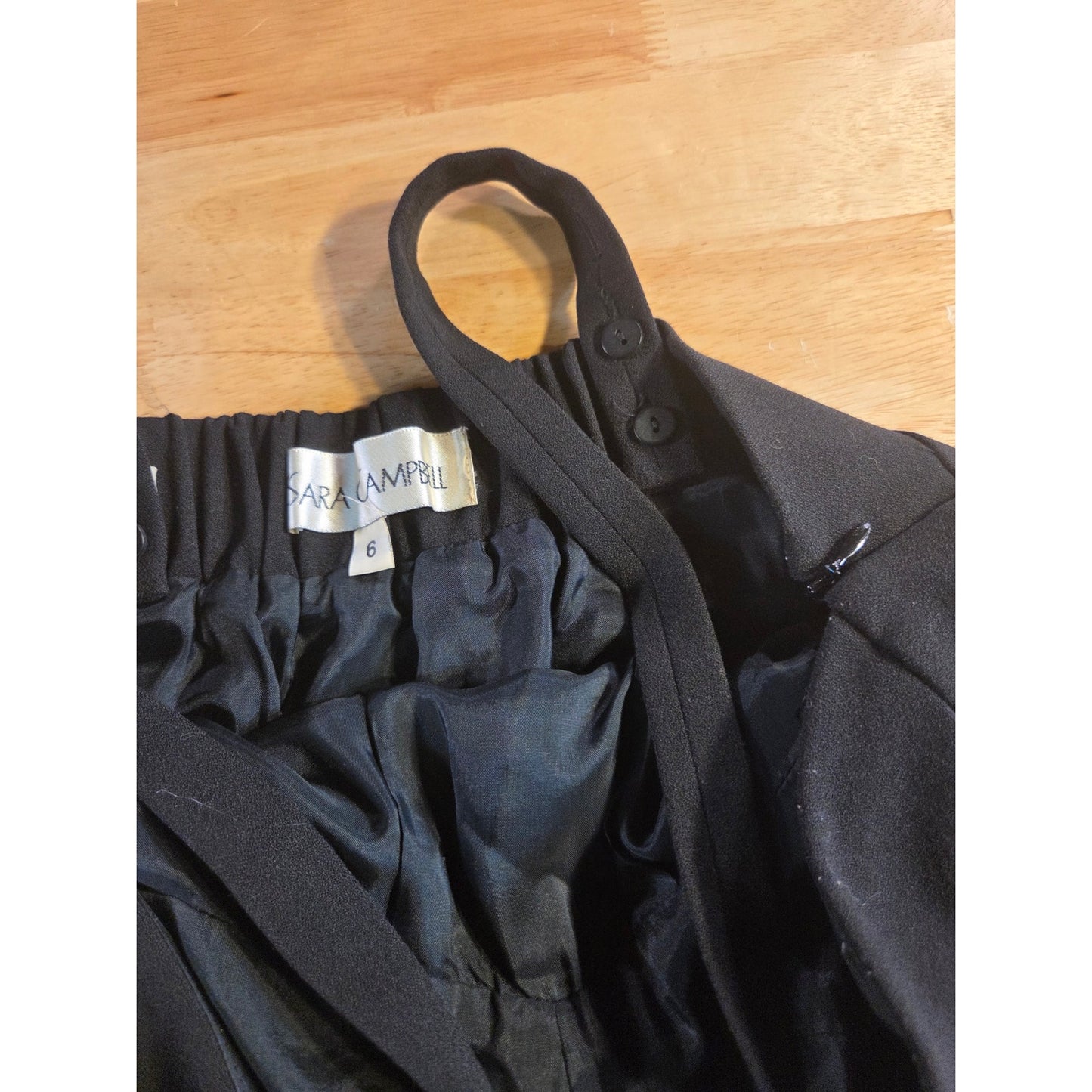Sara Campbell Little Black Dress Adjustable Straps Floral Detail Size 6