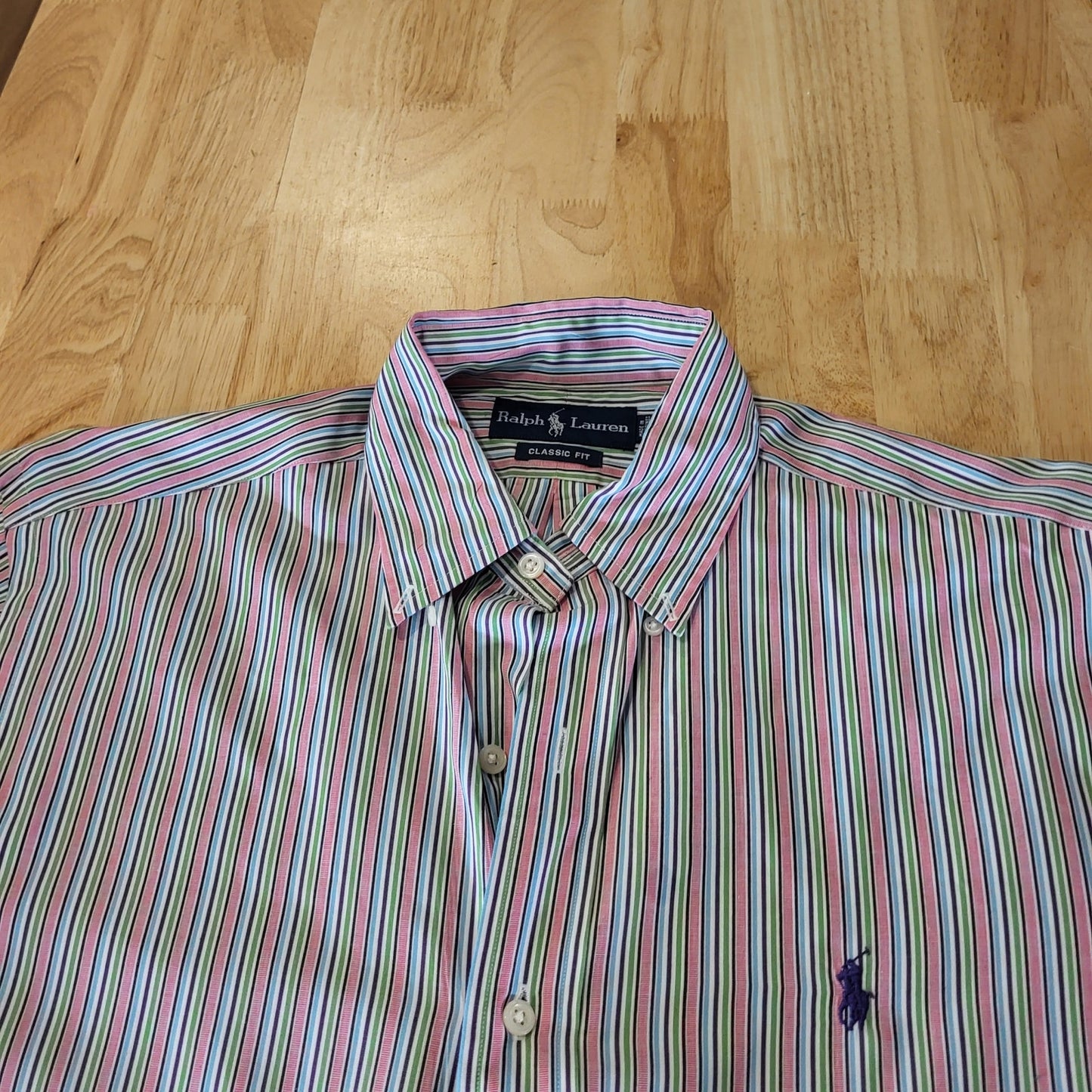 Ralph Lauren Pink Colorful Striped Button Down Collared Shirt Size 15 32/33