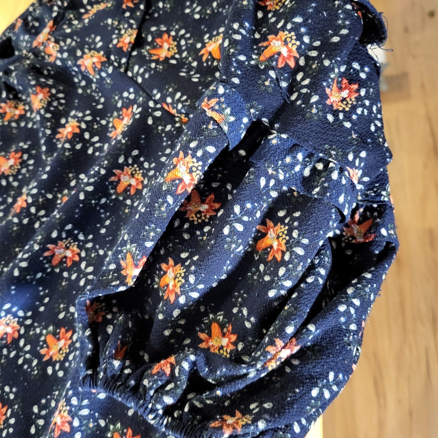 Max Studios Blue Floral Long Sleeve Mini Dress Tiered Ruffle Medium