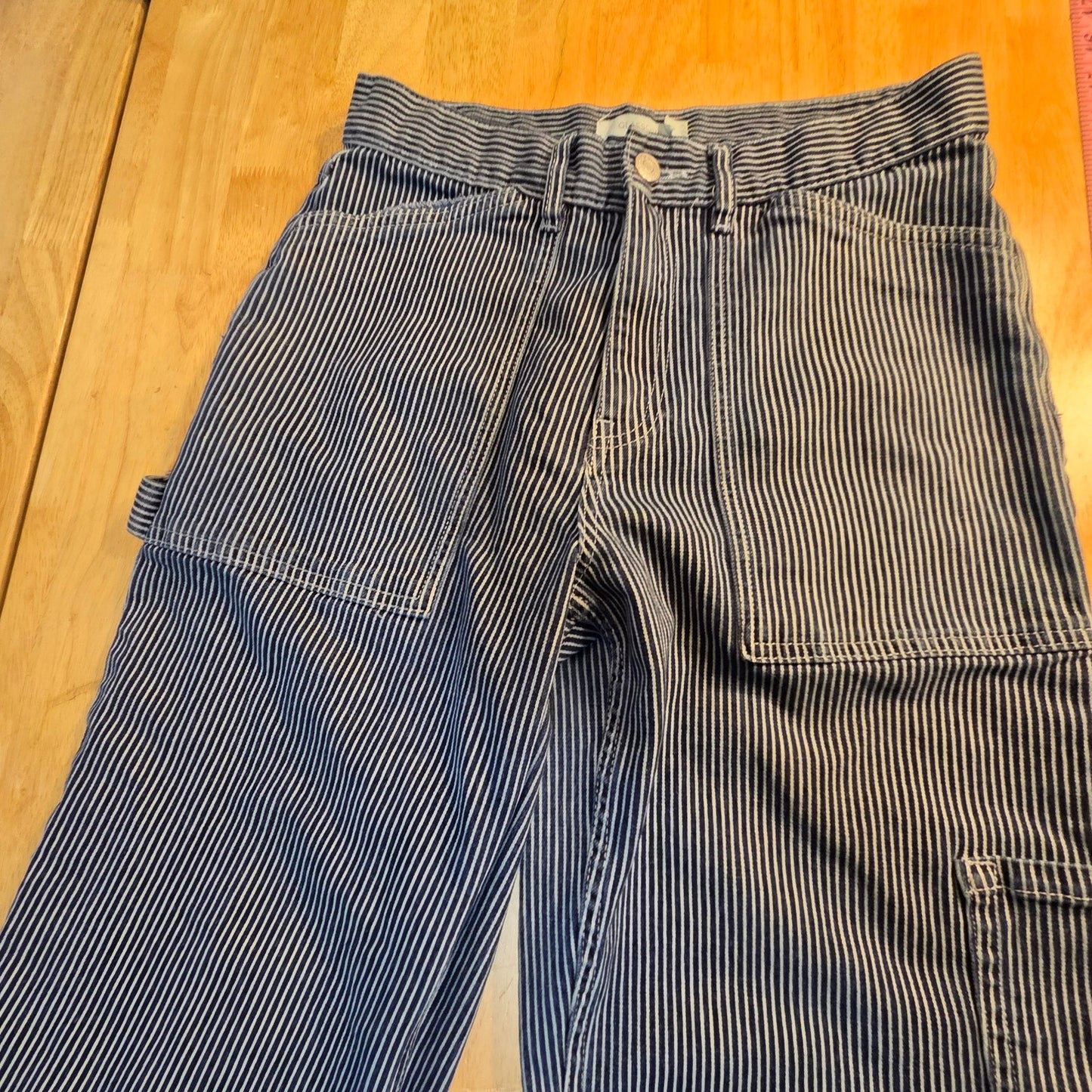 Glassons Denim Conductor Jeans Striped White Blue Carpenter Size 8