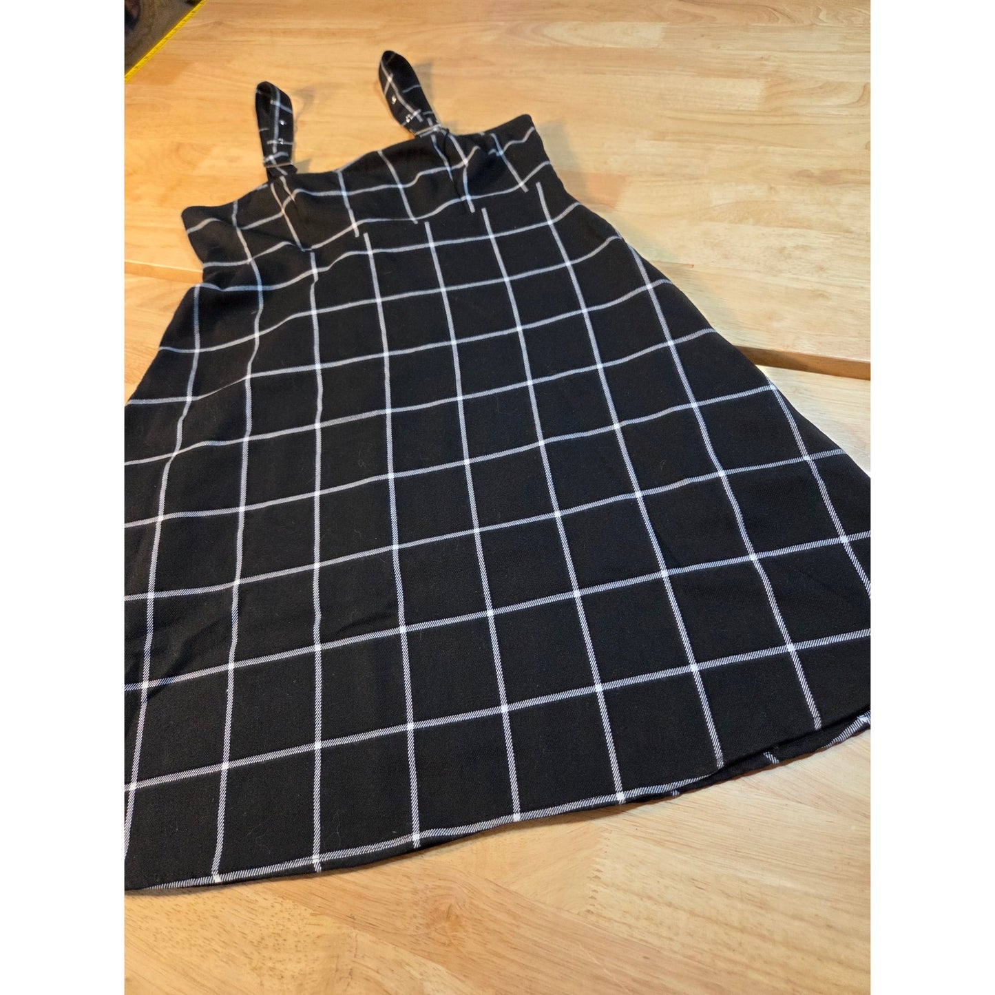 Hot Topic goth overall skirt dress silver buckle black white plaid small pocket