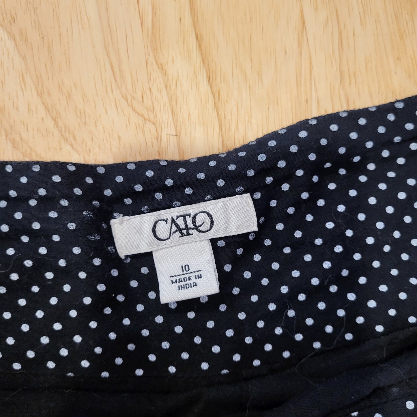 Cato 100% Cotton Size 10 Black Polka Dot A-line Knee Length Skirt Side Zip
