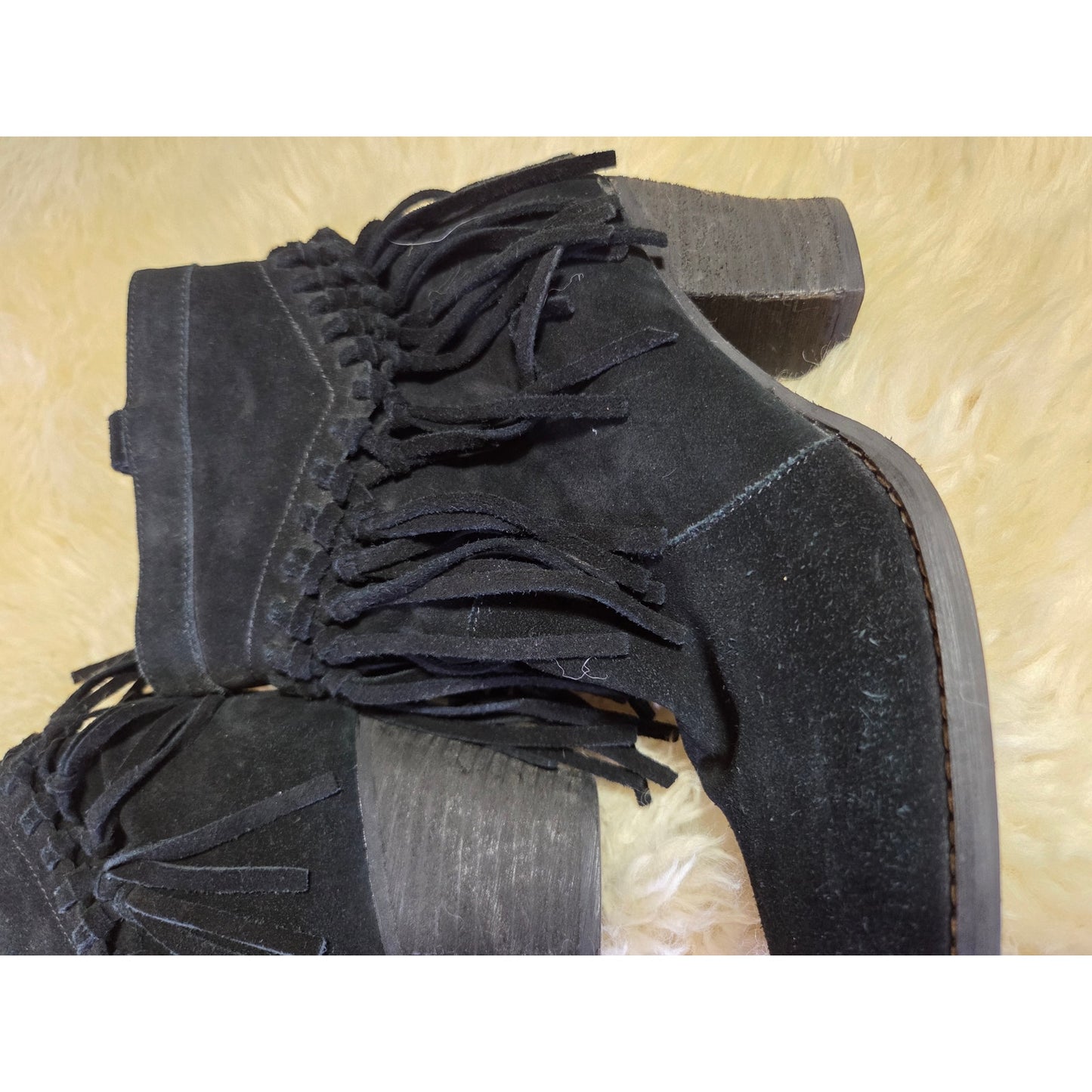 Sbicca Black Suede Leather Western Shortie Booties Fringe Size 9 Fits 9.5