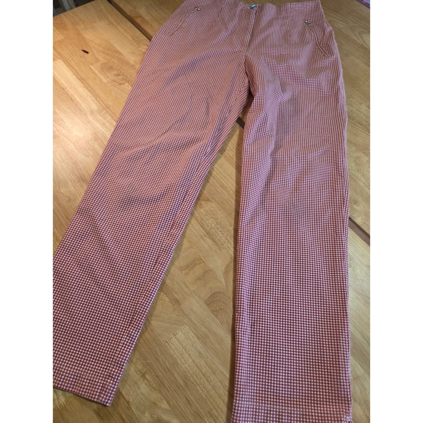 Vanilla cotton stretch red gingham cigarette pants zipper pocket size 44