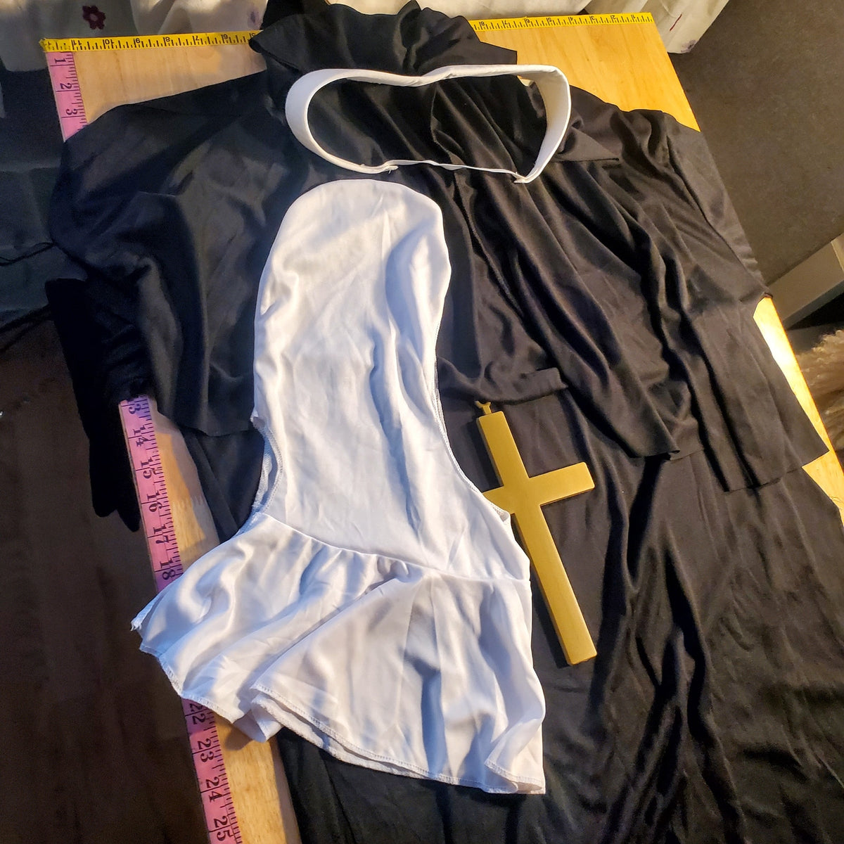Nun Habit Costume set with head covering dress and cross small medium