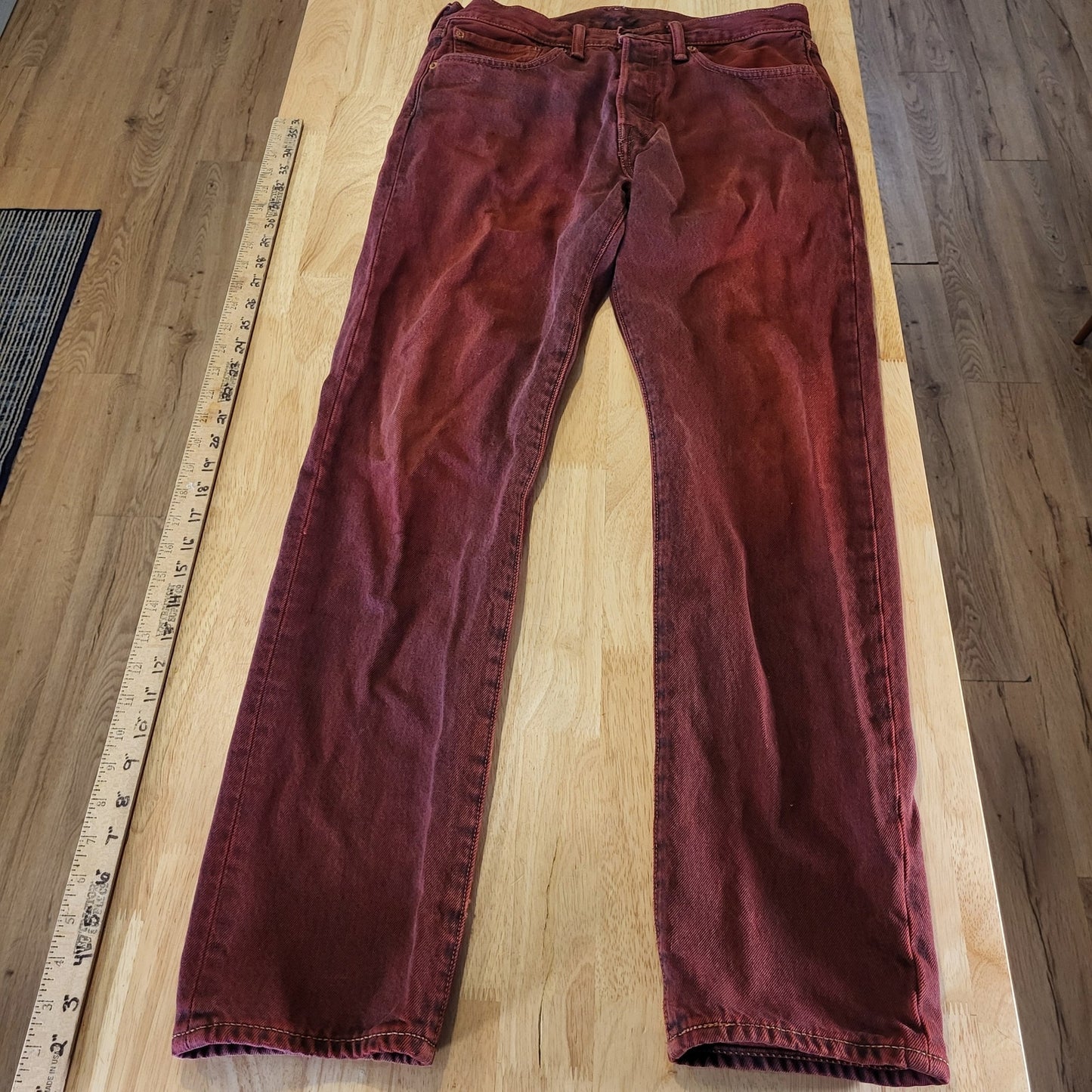Levi's 501 CT Maroon 31 x 32 Tapered Denim Jeans Faded Tag 90.s Custom Cut