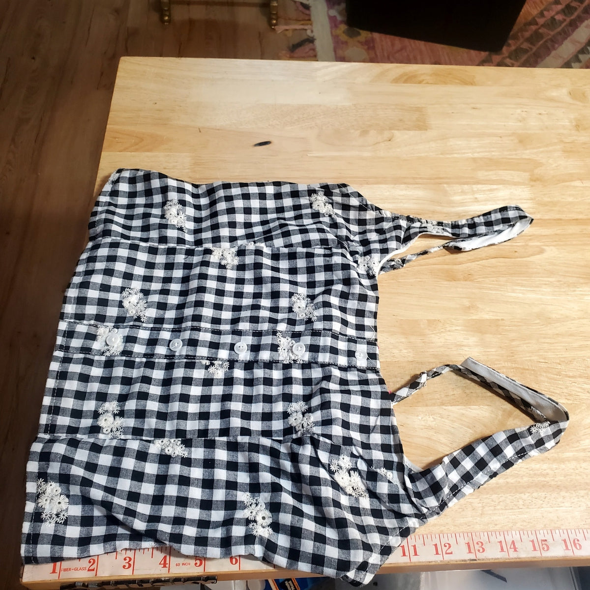 Lotus & Lavender 100% Cotton Gingham corset tank top eyeletted black &white Lrg