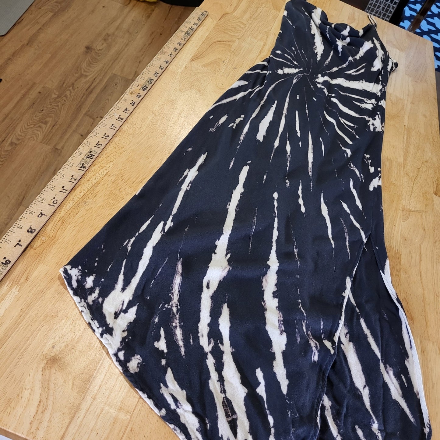 Fourteen & 9th Cowell Neckline Spaghetti Strap Jersey Knit Black Tie Dye Maxi
