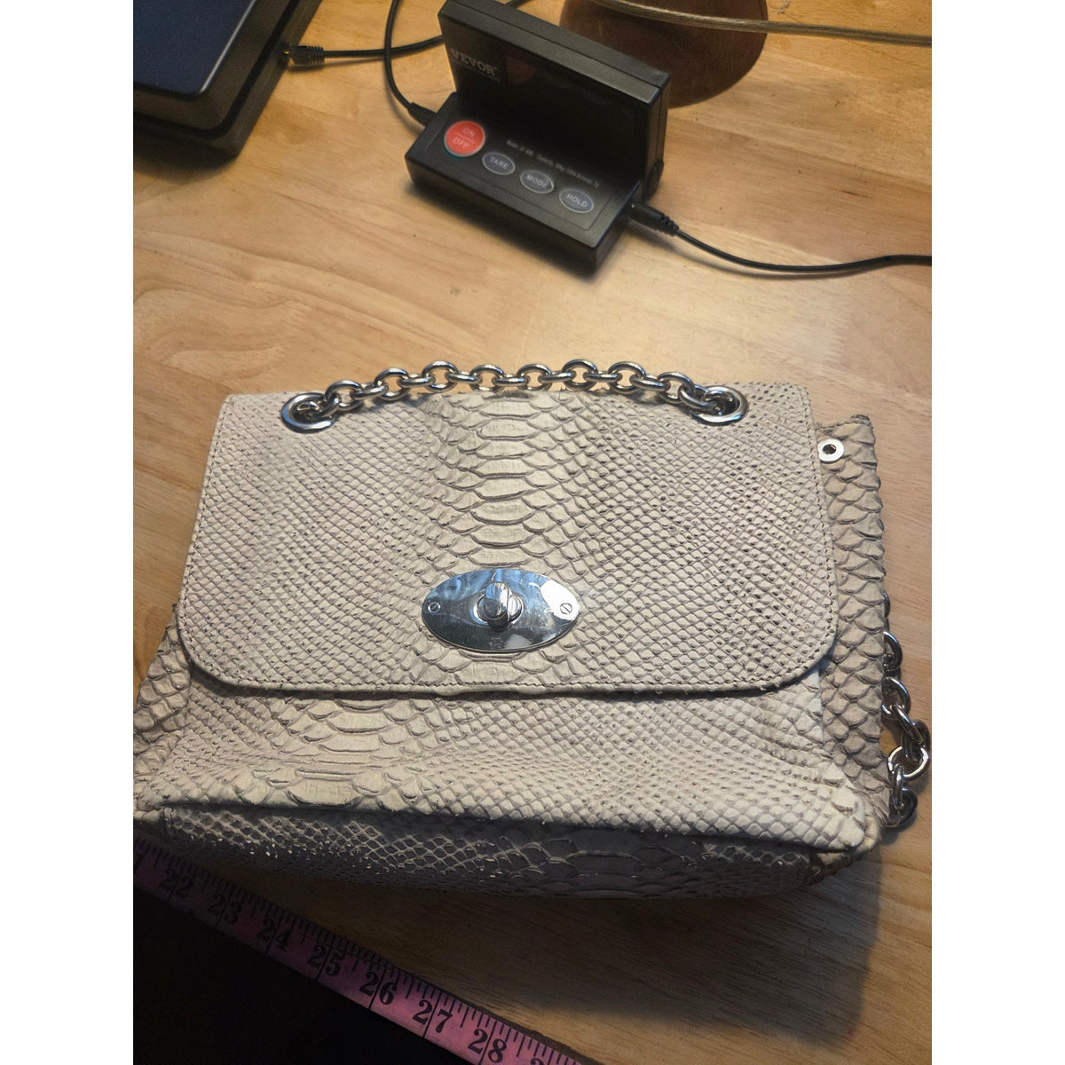 Doncaster made in Italy snake looking leather Gray silver metal chain bag
