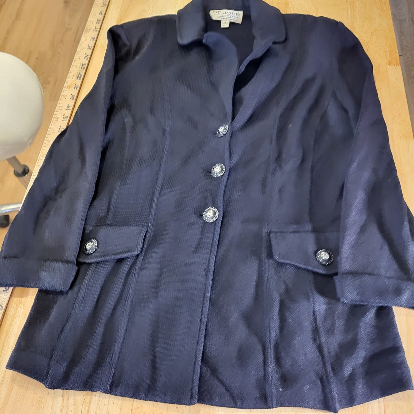 St. John Collection By Marie Gray Vintage Black CollarJacket 20"p2p 26" long 8