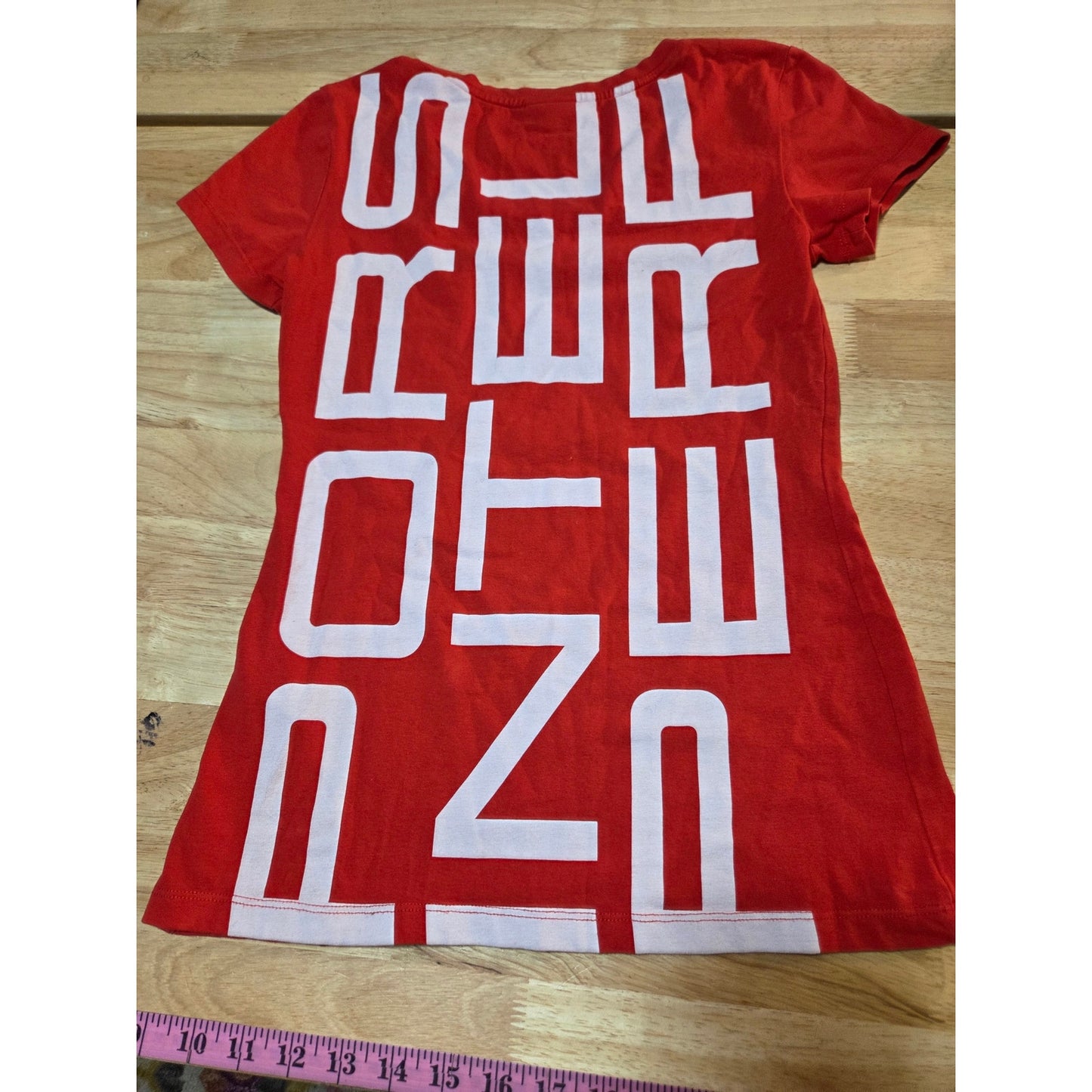 Porsche red cap sleeve v-neck women's t-shirt graphic print white logo small