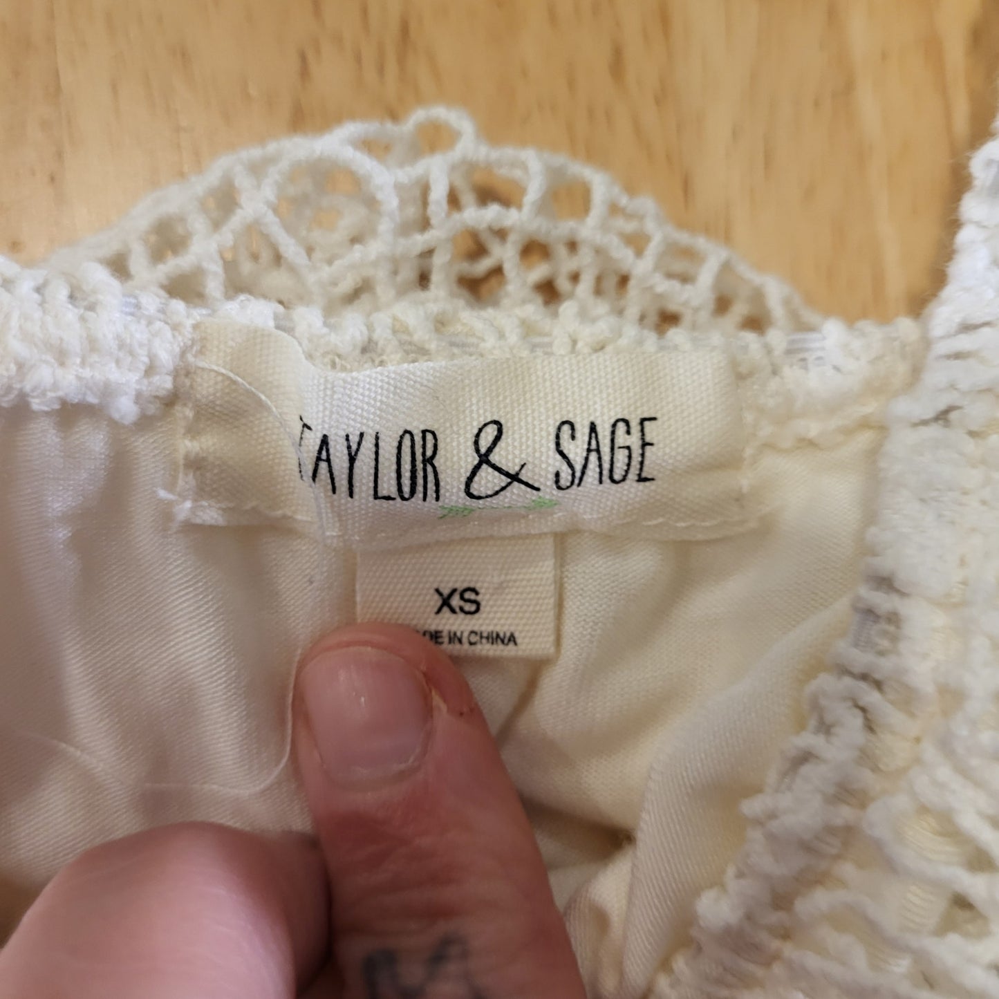 Taylor & Sage Cream Body SUit Crochet Bardot Top Soft XS 14" P2P