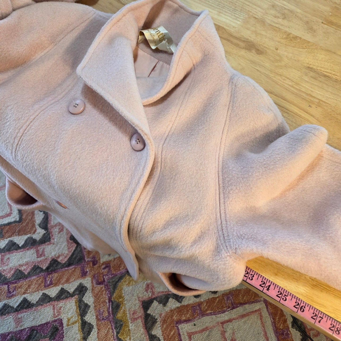Leaventhal Kingston New York pink vintage wool midi jacket large shoulder pocket