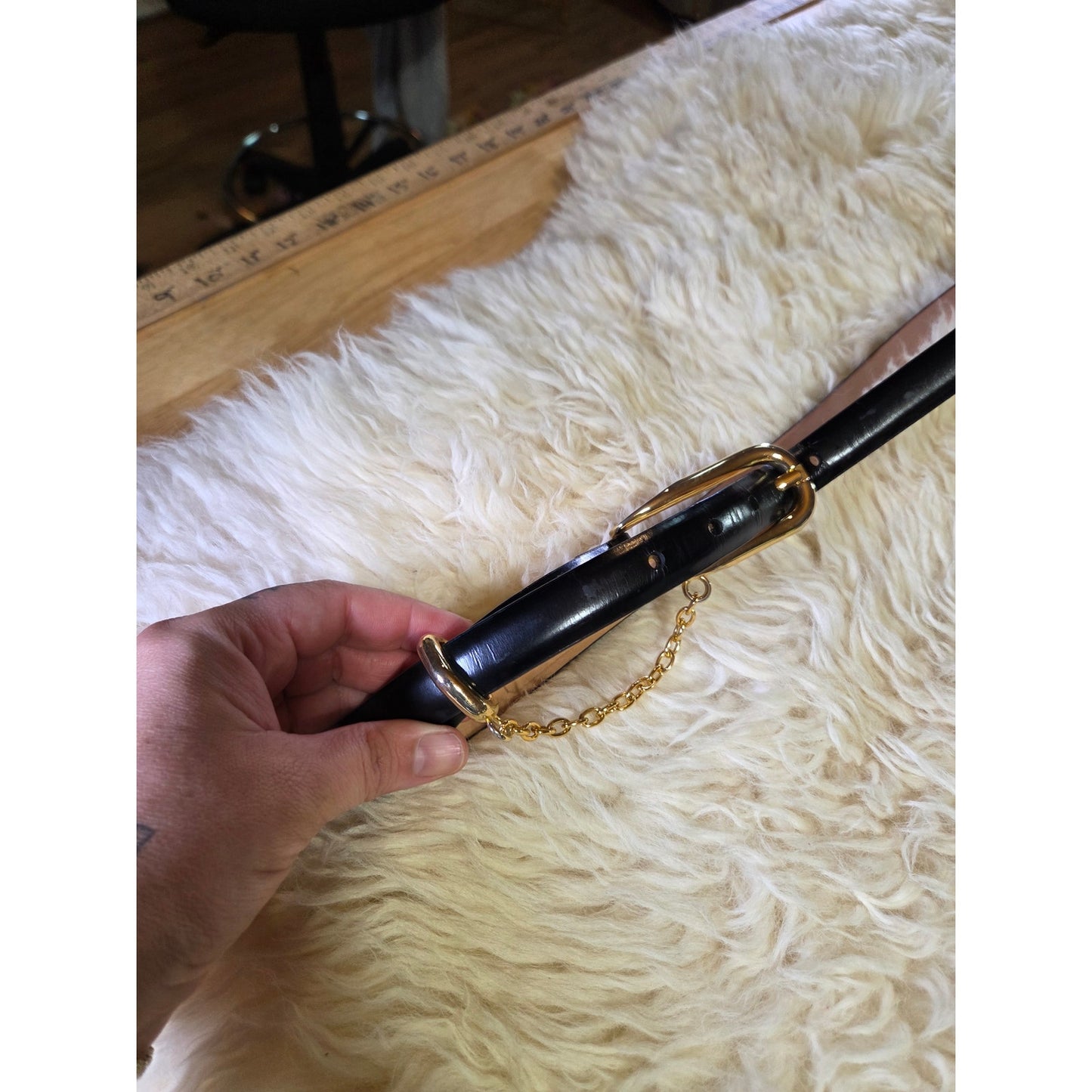 Investments large genuine Italian calfskin leather 39" length gold hardware