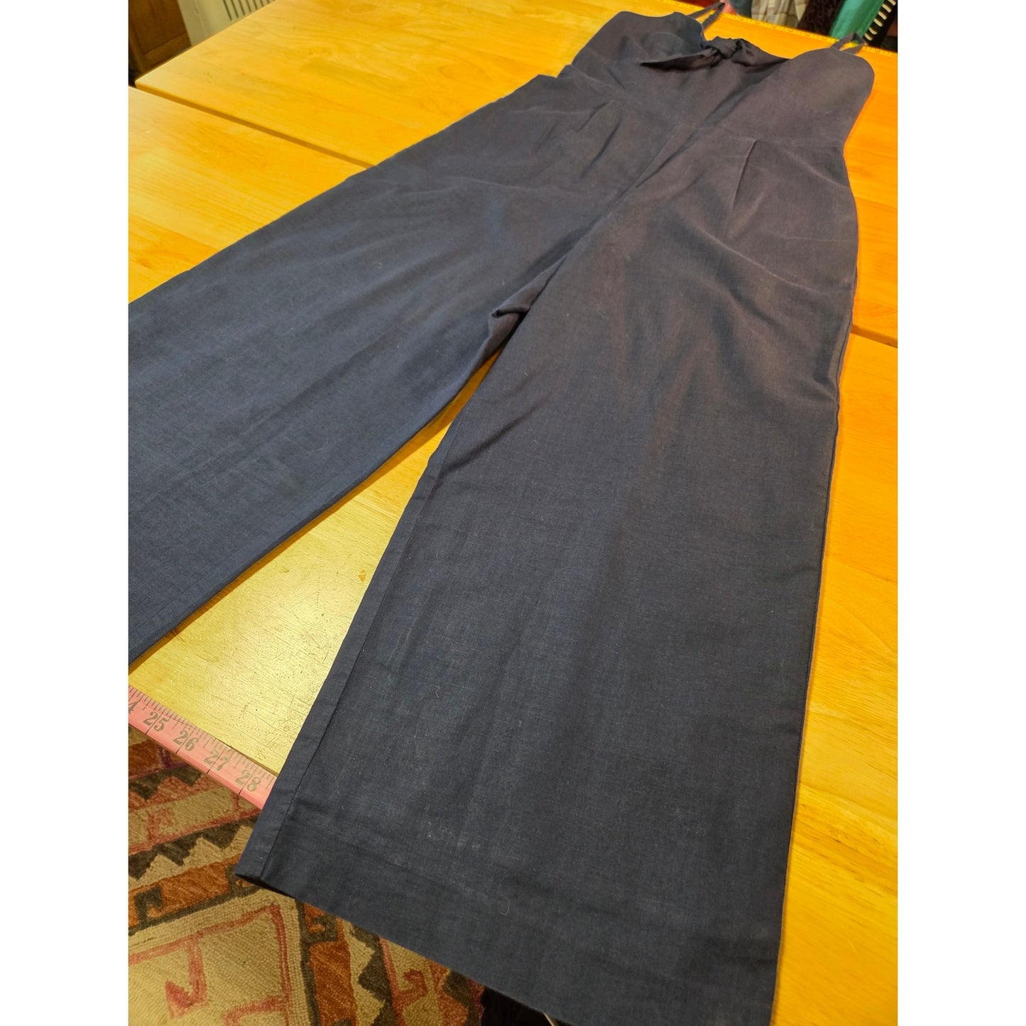 J.Crew size 6 navy blue sleeveless wide leg jumpsuit elasticated Pockets cotton
