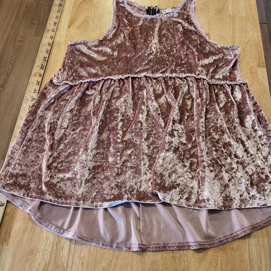 POL Pink Crushed Velvet Tank Mini Dress Zip Back Detail Empire Waist L