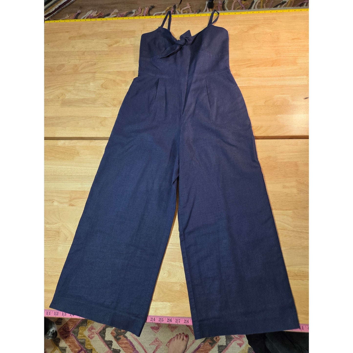 J.Crew size 6 navy blue sleeveless wide leg jumpsuit elasticated Pockets cotton
