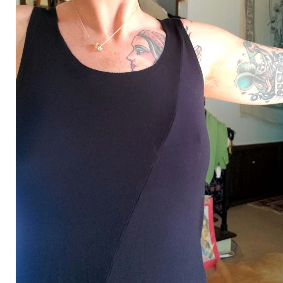 Alambika black tank dress asymmetrical hem jersey knit size 2