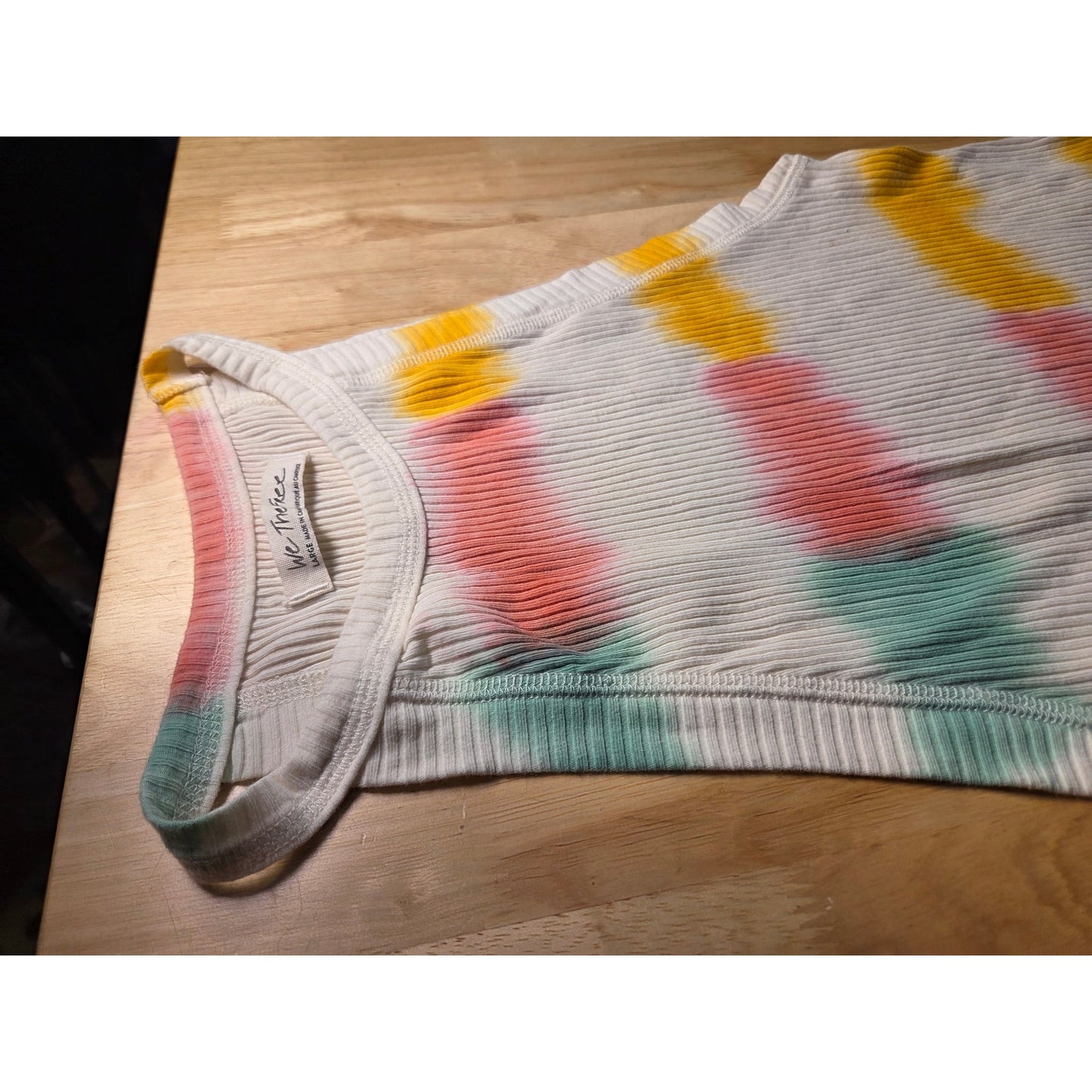 Free People Rainbow Tie Dye Strip Ribbed Knit Jersey Tank Top 12"p2p L