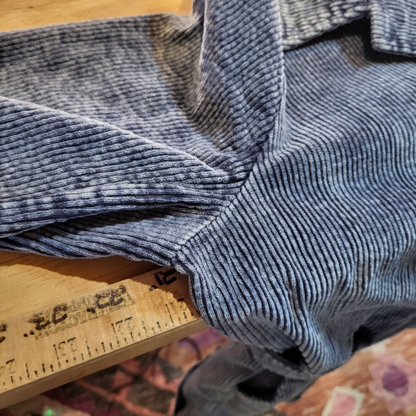 POL Blue Corduroy Long Sleeve Button Front Shorts Jumpsuit Elastic Waist Zip