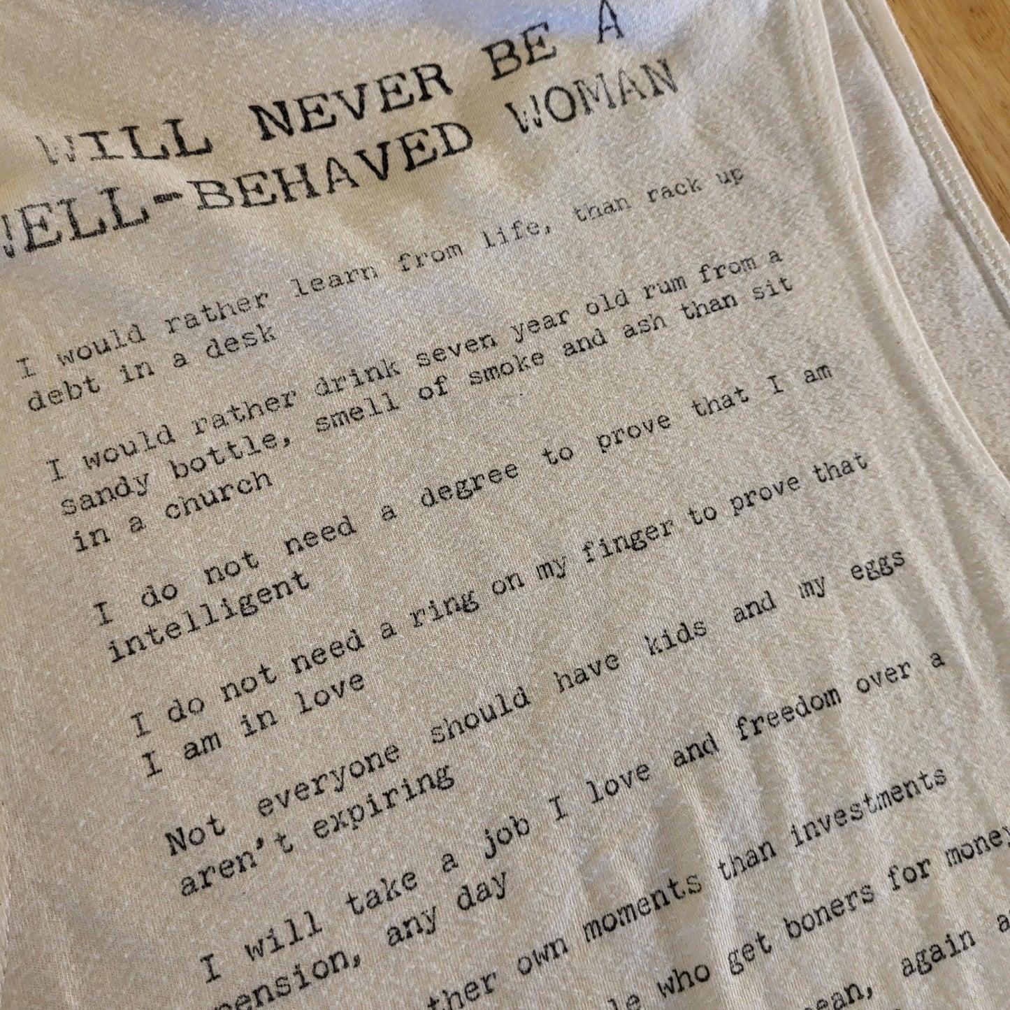 "I Will Never Be A Well Behaved Woman" Girl Riding Shark Muscle T Small