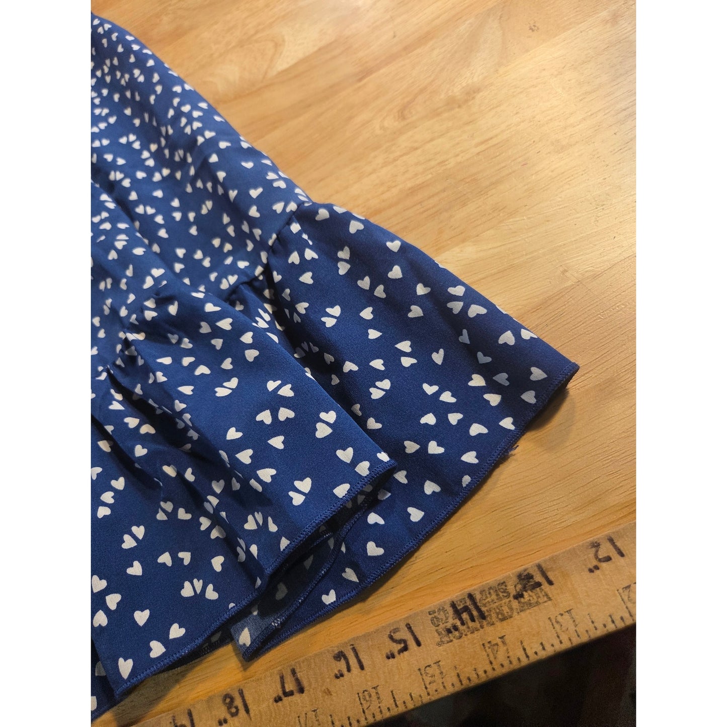 Floral Pig Blue Heart Print Dress Keyhole Puff Sleeve Detail Faux Wrap M