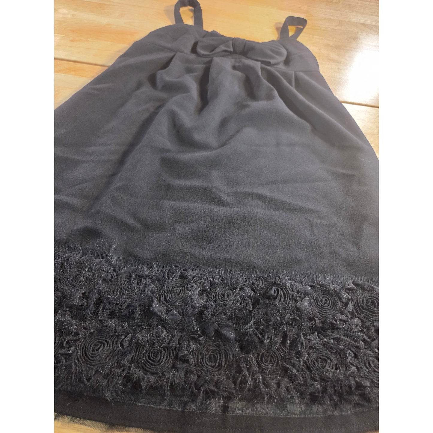 Sara Campbell Little Black Dress Adjustable Straps Floral Detail Size 6