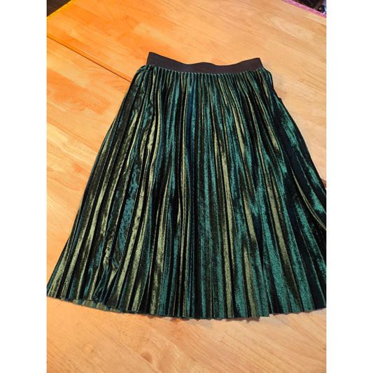 Lili's closet Xs Petite elastic waist green velvet pleated knee length skirt