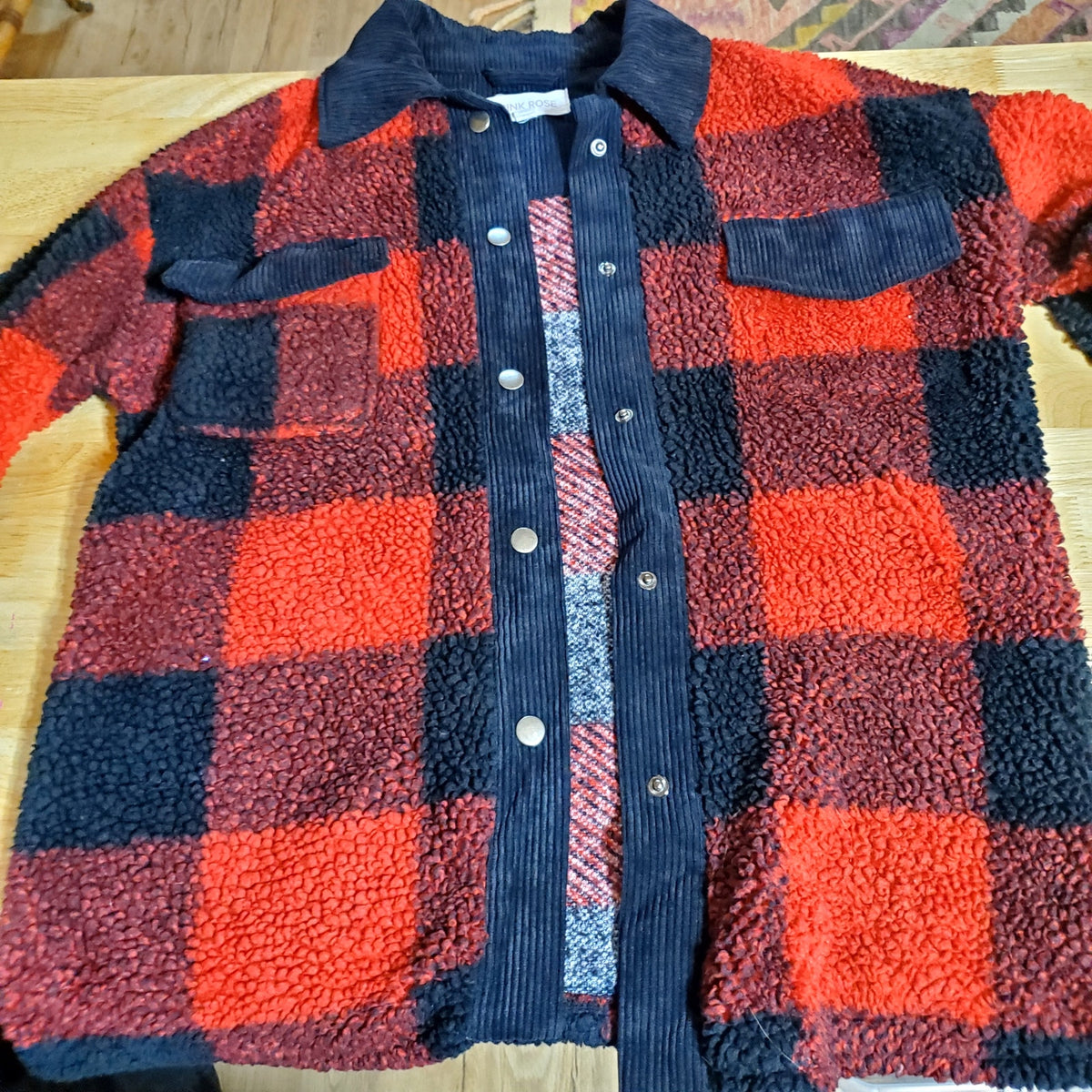 Pink Rose size small Buffalo check collared snap front pocket shearling fuzzy