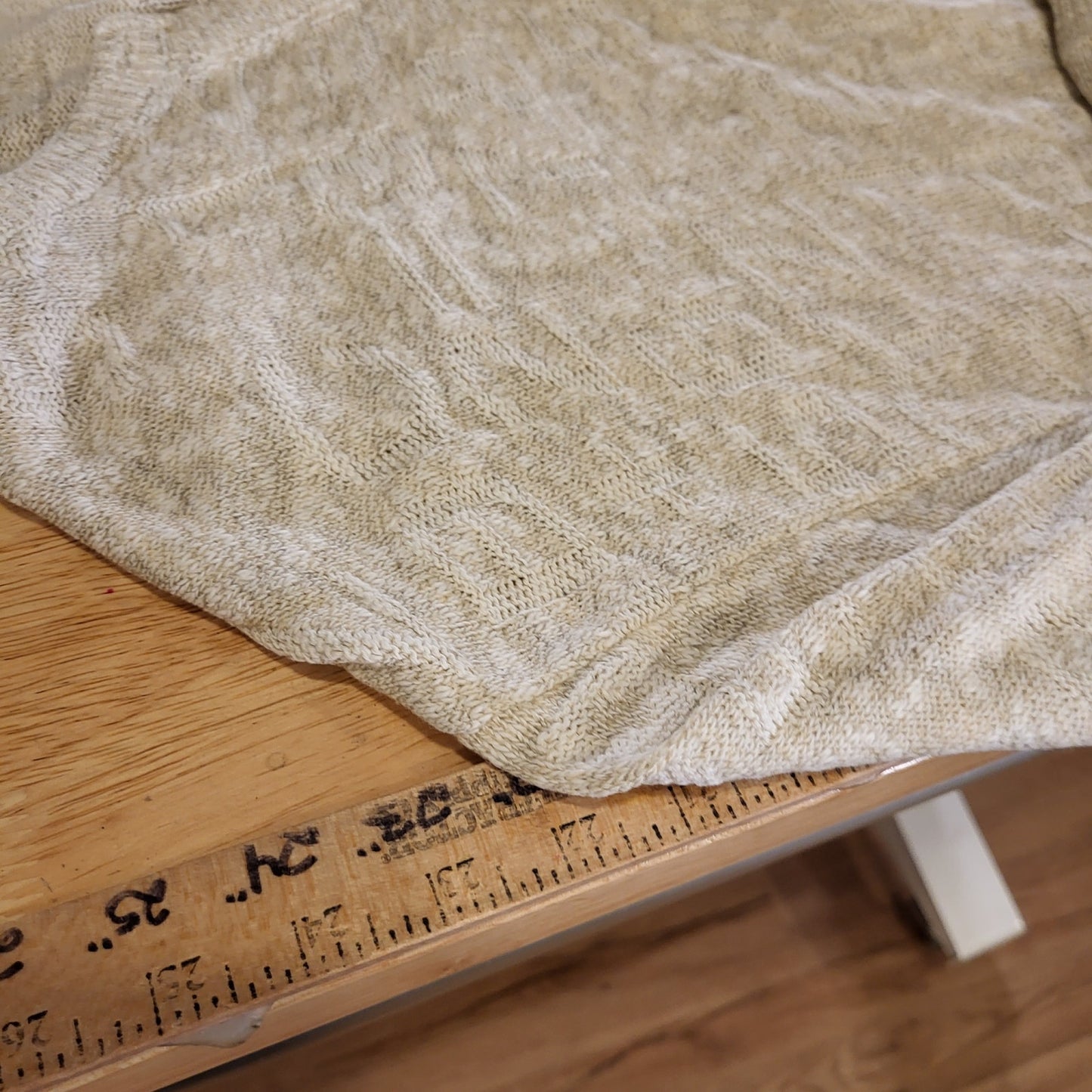 Vintage Teacher Alphabet Embossed Sweater Beige Embroidered Cardigan USA Made L