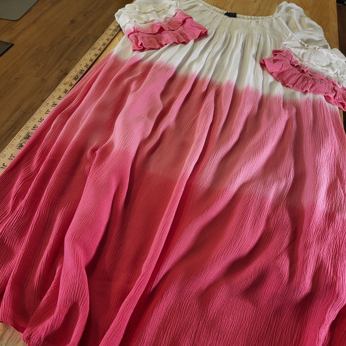 Fig & Vine White Pink Ombre Ruffle Tiered Off Shoulder Cotton Rayon XL