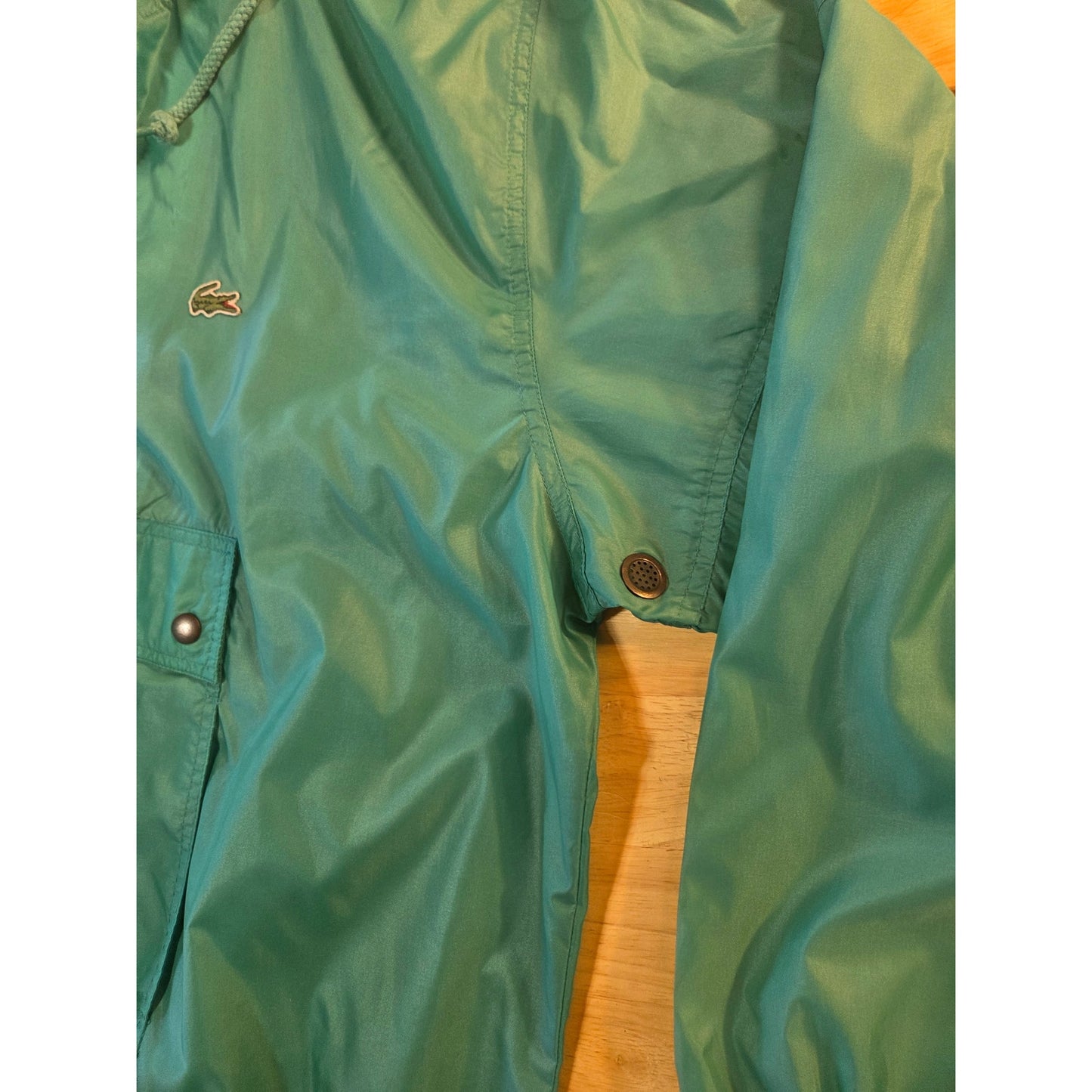 Lacoste light green pullover hooded windbreaker zip kangaroo pocket nylon XL